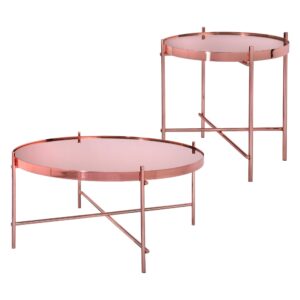 Wohnli Möbelsuche - Beistelltisch 2-teilig kupferfarben aus Metall und Glas