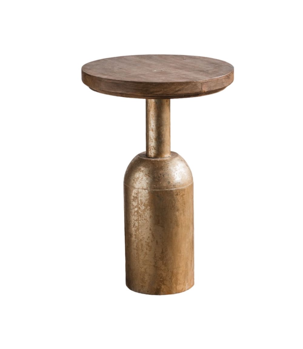 Wohnli Möbelsuche - Beistelltisch aus Holz und antikgoldfarbenem Metall D43