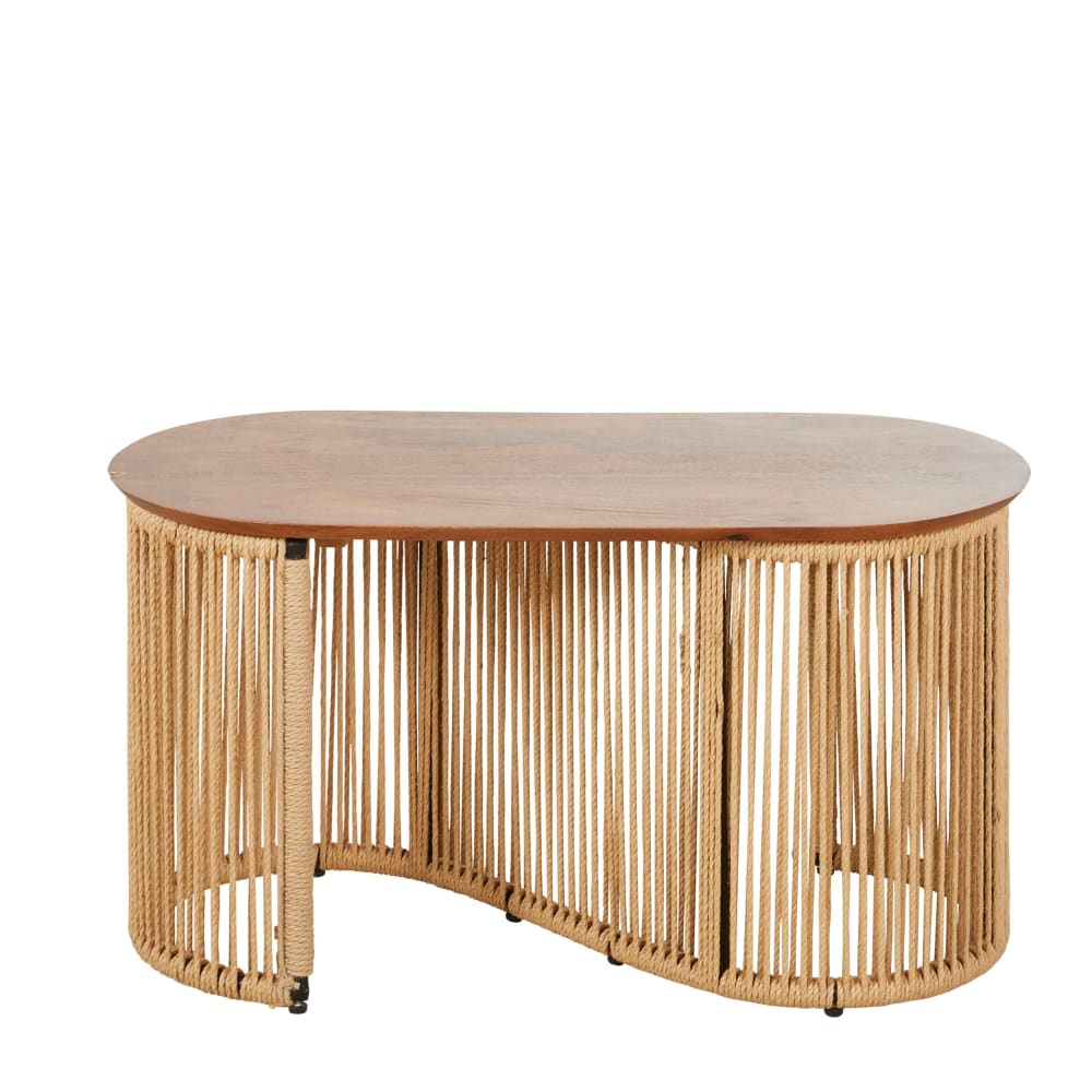 Wohnli Möbelsuche - Beistelltisch aus Mangoholz und Stahl mit Jute-Bezug