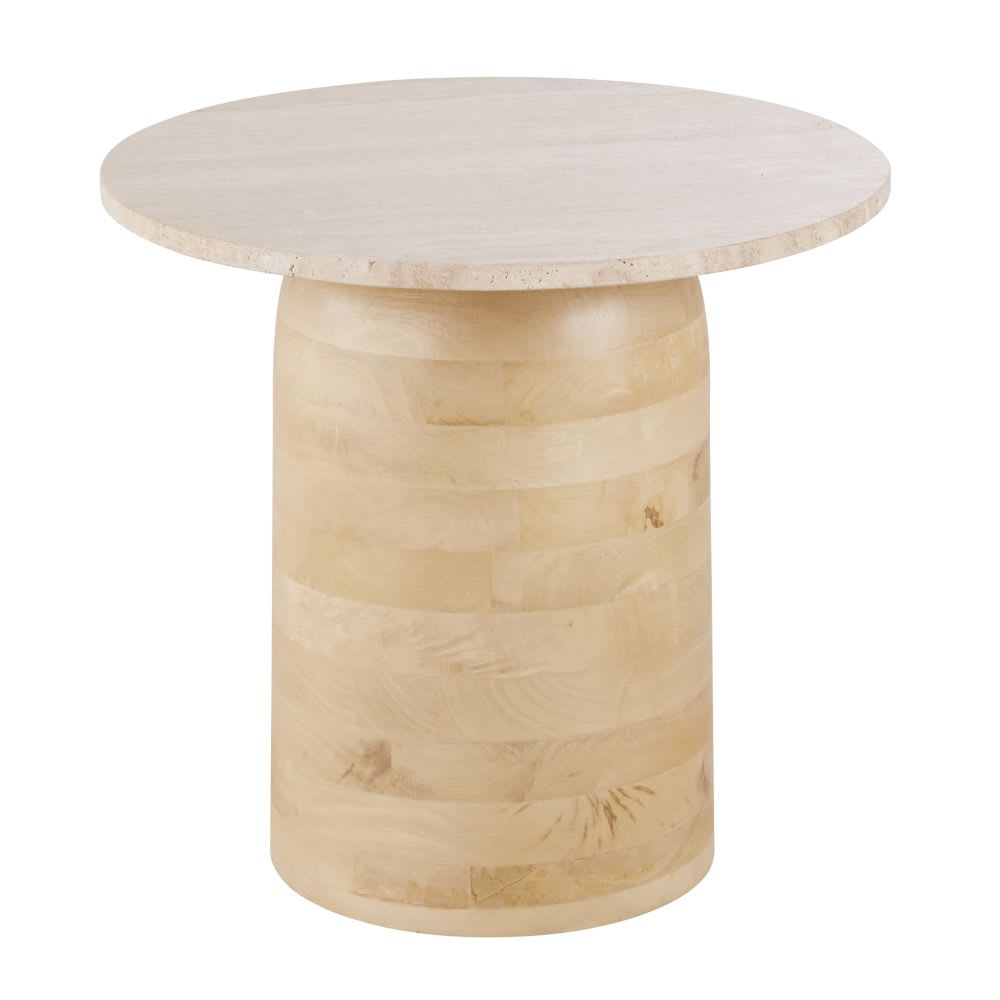 Wohnli Möbelsuche - Beistelltisch aus Mangoholz und Travertin-Stein