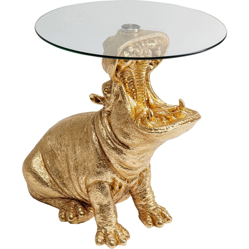 wohnli-moebel-suche-Beistelltisch-in-Nilpferd-Form-aus-Glas-und-Polyresin-gold-D48cm Wohnli Möbelsuche - Beistelltisch in Nilpferd-Form aus Glas und Polyresin