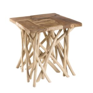 wohnli-moebel-suche-Beistelltisch-mit-Teakholzplatte-Fuesse-aus-Treibholz-L55 Wohnli Möbelsuche - Beistelltisch mit Teakholzplatte