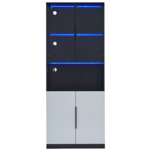 Wohnli Möbelsuche - Bücherregal Vitrine mit 2 weiße Türen und LED