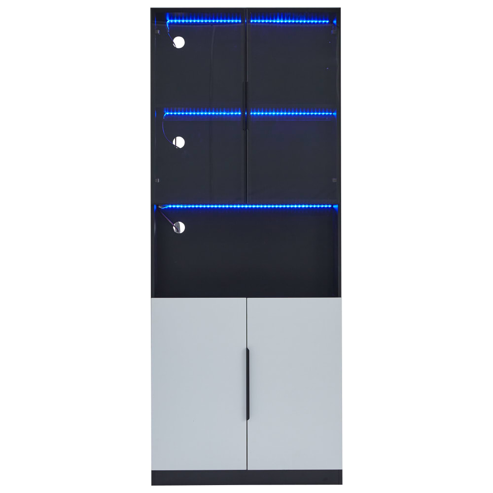 Wohnli Möbelsuche - Bücherregal Vitrine mit 2 weiße Türen und LED