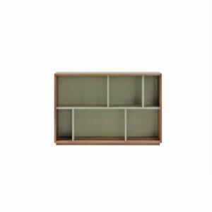 wohnli-moebel-suche-Buecherregal-aus-Melamin-in-Nussbaum-und-Gruen-80x119x32-cm Wohnli Möbelsuche - Bücherregal aus Melamin in Nussbaum und Grün 80x119x32 cm