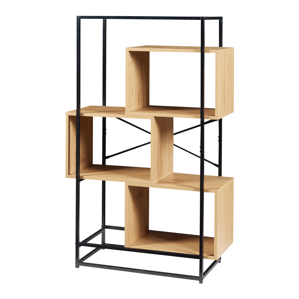 wohnli-moebel-suche-Buecherregal-aus-Metall-126-x-80-x-33-cm-in-Schwarz-und-Eicheoptik Wohnli Möbelsuche - Bücherregal aus Metall 126 x 80 x 33 cm