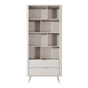 wohnli-moebel-suche-Buecherregal-geriffelte-Wellenoptik-aus-MDF-88x38x194cm-beige Wohnli Möbelsuche - Bücherregal