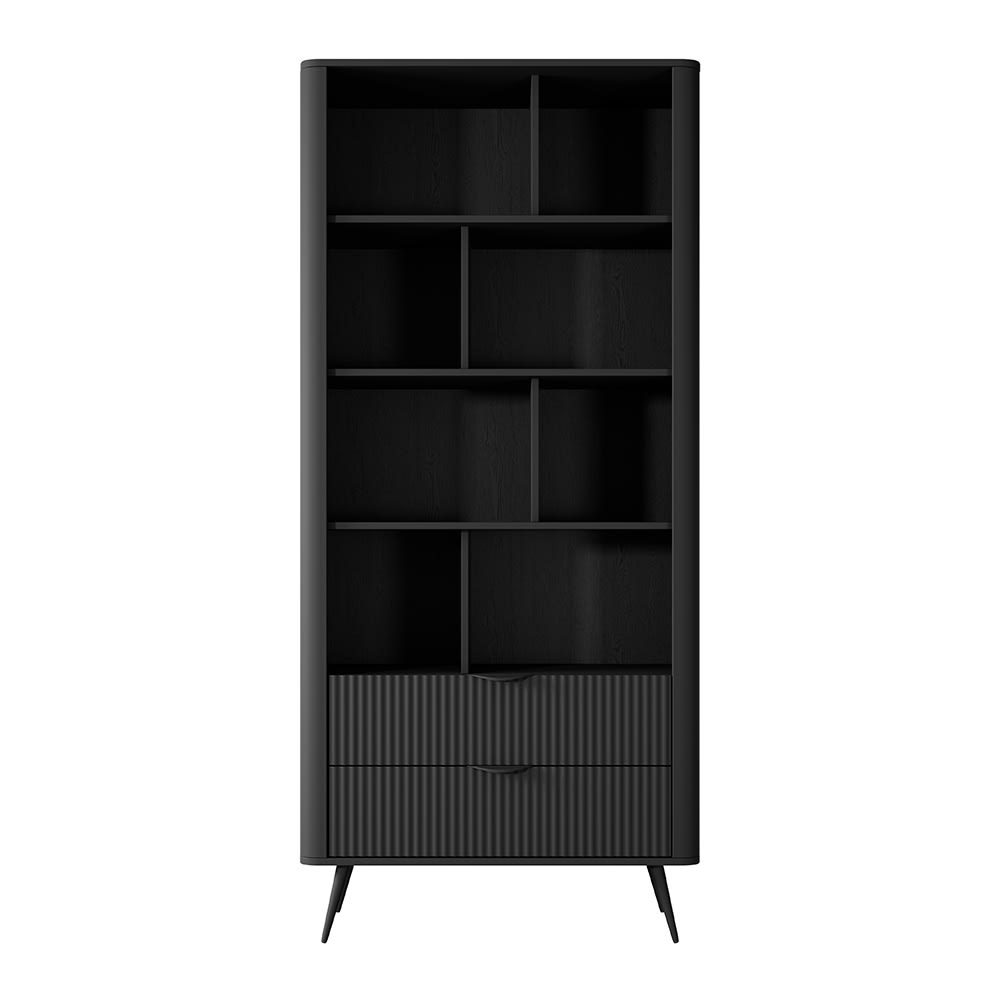 wohnli-moebel-suche-Buecherregal-geriffelte-Wellenoptik-aus-MDF-88x38x194cm-schwarz Wohnli Möbelsuche - Bücherregal