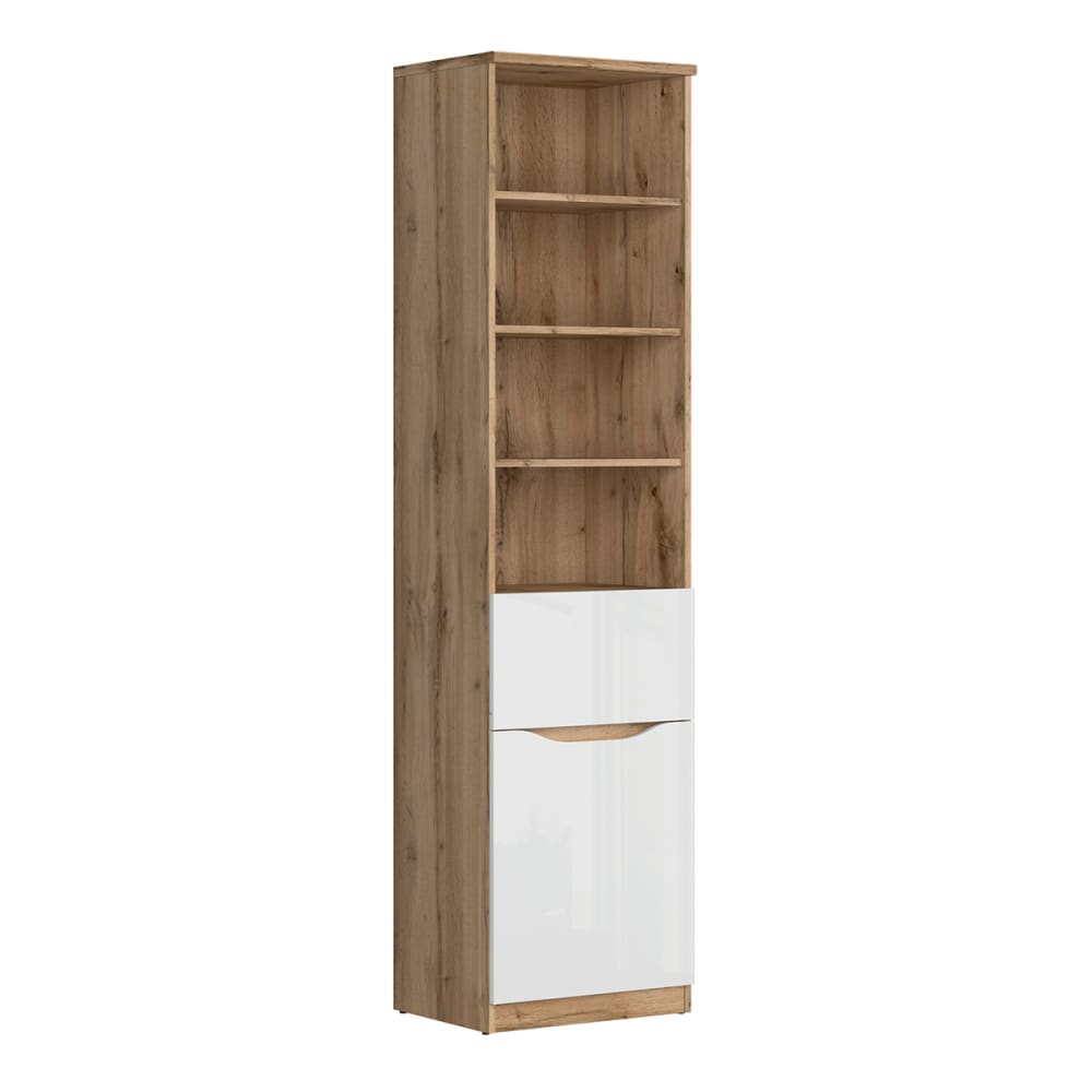 wohnli-moebel-suche-Buecherregal-mit-1-Schublade-und-1-Tuer-Weiss-und-Holzoptik-198cm Wohnli Möbelsuche - Bücherregal mit 1 Schublade und 1 Tür