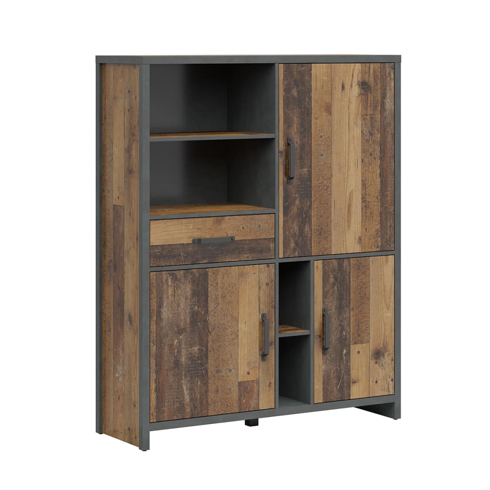 wohnli-moebel-suche-Buecherregal-mit-1-Schublade-und-3-Tueren-Holzoptik-und-Grau-150cm Wohnli Möbelsuche - Bücherregal mit 1 Schublade und 3 Türen