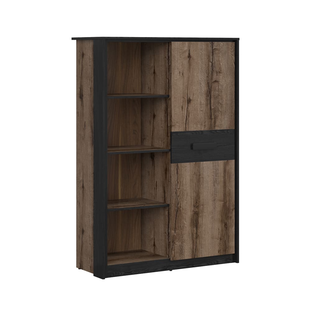 wohnli-moebel-suche-Buecherregal-mit-1-Tuer-Holzoptik-und-Schwarz-49cm Wohnli Möbelsuche - Bücherregal mit 1 Tür