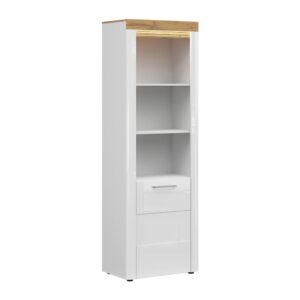 wohnli-moebel-suche-Buecherregal-mit-1-Tuer-Weiss-und-Holzoptik-205cm Wohnli Möbelsuche - Bücherregal mit 1 Tür