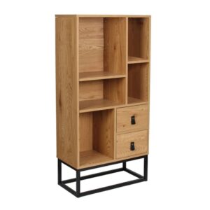 Wohnli Möbelsuche - Bücherregal mit 2 Schubladen 5 Ablagen H120 cm - Dekor Heller Holz