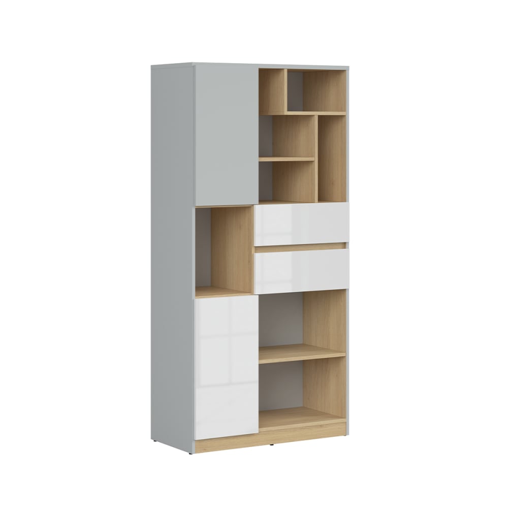 wohnli-moebel-suche-Buecherregal-mit-2-Schubladen-und-2-Tueren-Grau-und-weiss-164cm Wohnli Möbelsuche - Bücherregal mit 2 Schubladen und 2 Türen