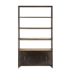 Wohnli Möbelsuche - Bücherregal mit 2 Türen aus Metall und massivem Tannenholz