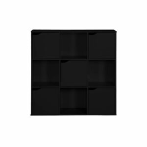 wohnli-moebel-suche-Buecherregal-mit-3-Regalen-und-9-Faechern-aus-schwarzem-Spanplatten Wohnli Möbelsuche - Bücherregal mit 3 Regalen und 9 Fächern aus schwarzem Spanplatten