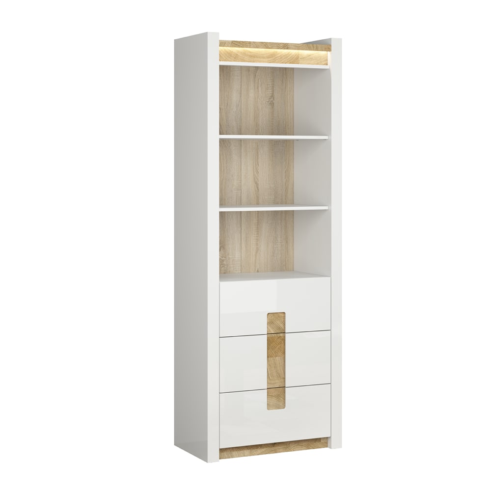 wohnli-moebel-suche-Buecherregal-mit-3-Schubladen-Weiss-und-Holzoptik-202cm Wohnli Möbelsuche - Bücherregal mit 3 Schubladen