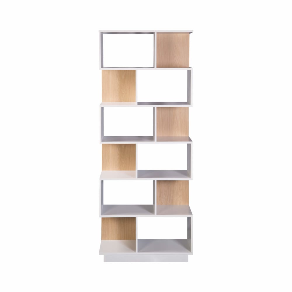 Wohnli Möbelsuche - Bücherregal mit 6 Regalen aus weißem und hellbraunem Spanplatten