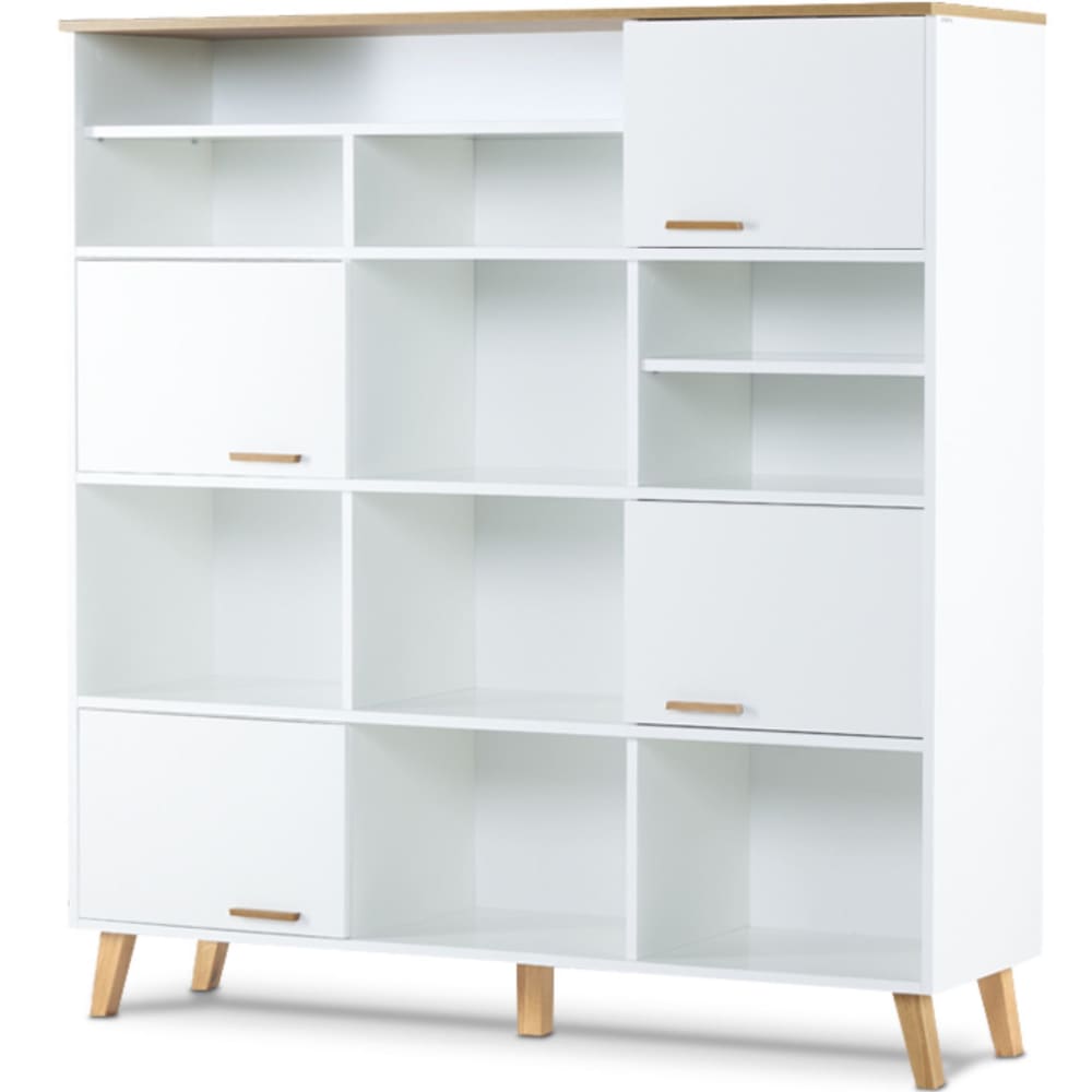 wohnli-moebel-suche-Buecherregal-mit-Einlegeboeden-und-4-Tueren-weiss-Eiche-natur Wohnli Möbelsuche - Bücherregal mit Einlegeböden und 4 Türen