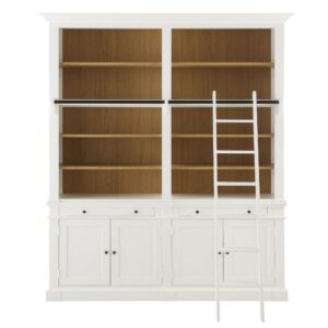 wohnli-moebel-suche-Buecherwand-mit-2-Schubladen-4-Tueren-und-weisser-Leiter Wohnli Möbelsuche - Bücherwand mit 2 Schubladen