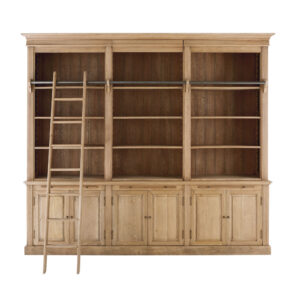 wohnli-moebel-suche-Buecherwand-mit-6-Tueren-und-eine-Leiter-aus-gealtertem-Eichenholz Wohnli Möbelsuche - Bücherwand mit 6 Türen und eine Leiter aus gealtertem Eichenholz