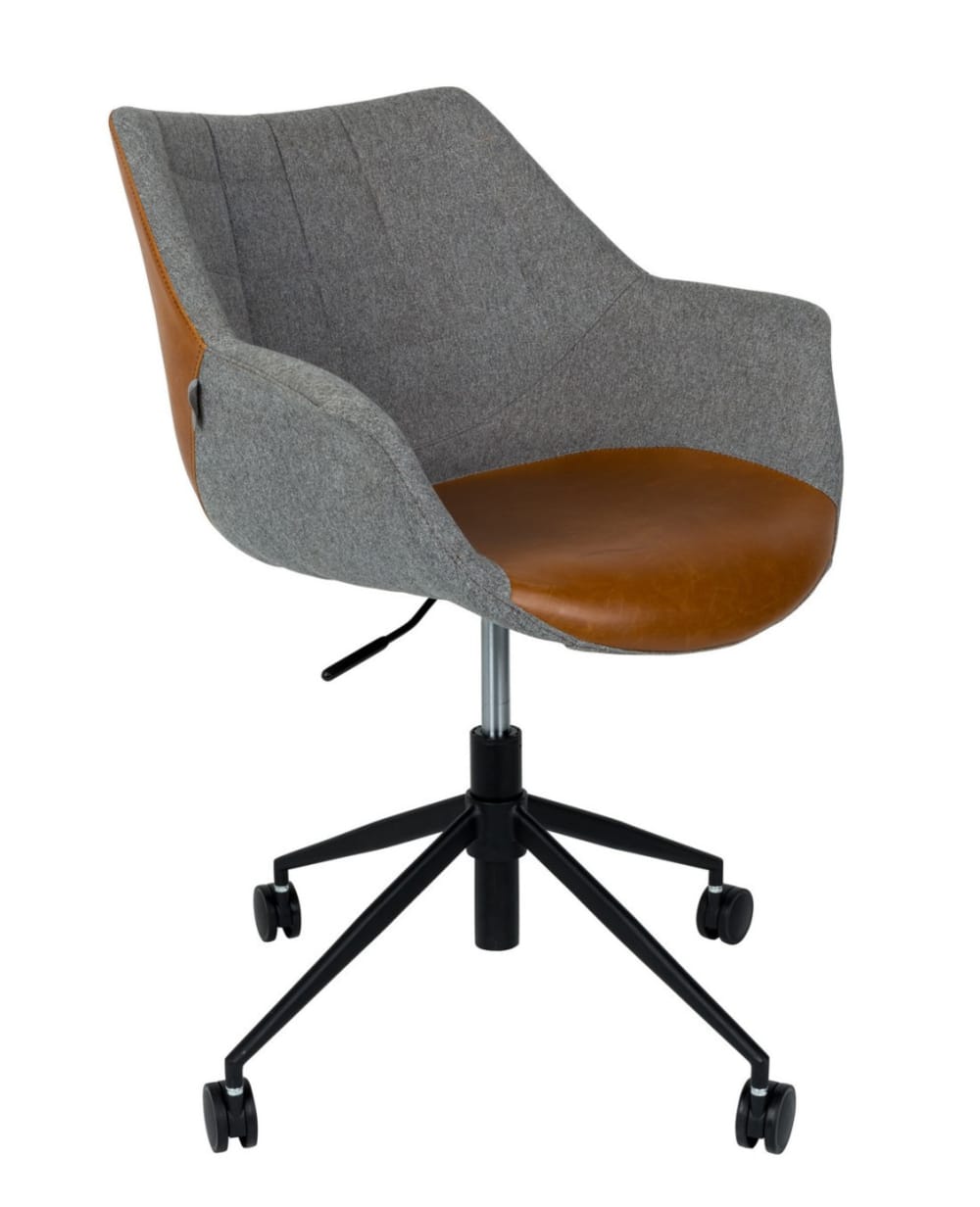 Wohnli Möbelsuche - Bürostuhl Doulton aus grauem Stoff und Vintage-Braun Leder