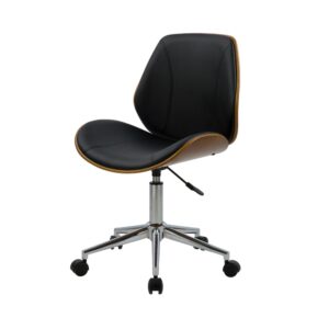 wohnli-moebel-suche-Buerostuhl-auf-Rollen-aus-Holz-in-schwarzem-PU Wohnli Möbelsuche - Bürostuhl auf Rollen aus Holz in schwarzem PU