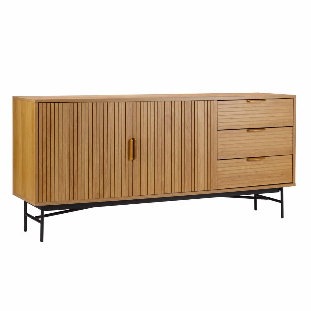 wohnli-moebel-suche-Buffet-2-Tueren-und-3-Schubladen-aus-Melamin-und-Stahl-160-cm-beige Wohnli Möbelsuche - Buffet 2 Türen und 3 Schubladen aus Melamin und Stahl 160 cm beige