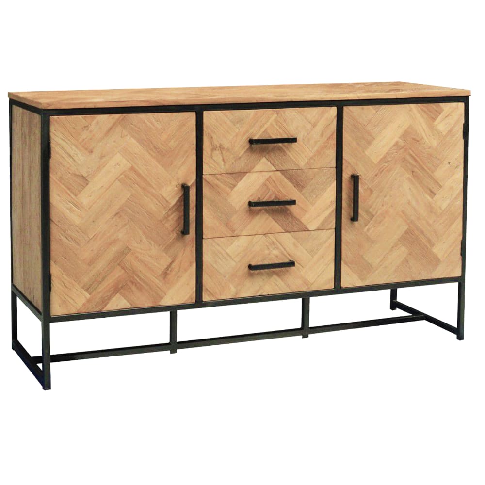 Wohnli Möbelsuche - Buffet 2 portes 3 tiroirs L145cm en Teck massif et métal noir