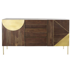 Wohnli Möbelsuche - Buffet mit 2 Türen und 3 Schubladen aus massivem Sheeshamholz und goldfarbenem Metall
