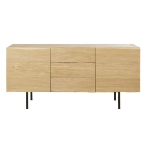 Wohnli Möbelsuche - Buffet mit 2 Türen und 3 Schubladen aus massiver Eiche und schwarzem Metall