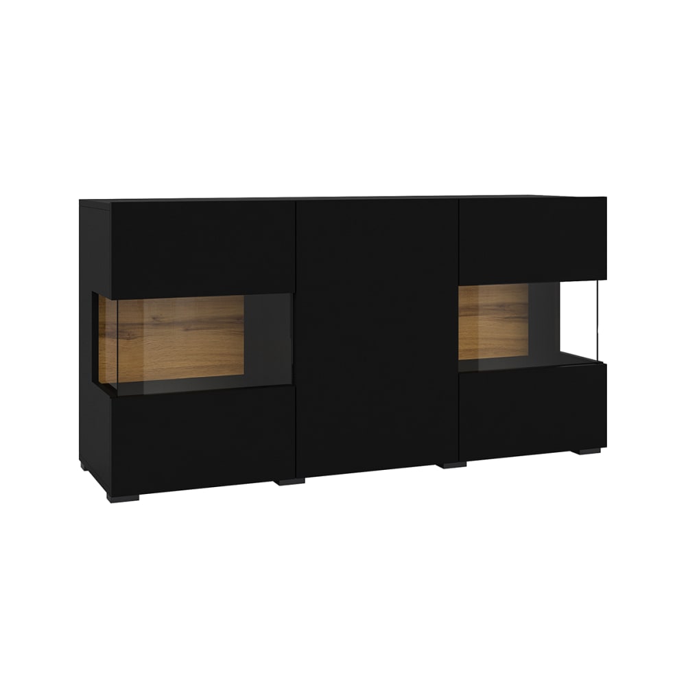 wohnli-moebel-suche-Buffet-mit-3-Tueren-Schwarz-und-Holzoptik-120cm Wohnli Möbelsuche - Buffet mit 3 Türen