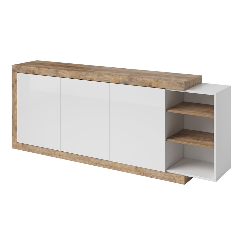 wohnli-moebel-suche-Buffet-mit-3-Tueren-Weiss-und-Holzoptik-220cm Wohnli Möbelsuche - Buffet mit 3 Türen