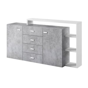 wohnli-moebel-suche-Buffet-mit-4-Schubladen-und-2-Tueren-Weiss-und-Beton-180cm Wohnli Möbelsuche - Buffet mit 4 Schubladen und 2 Türen