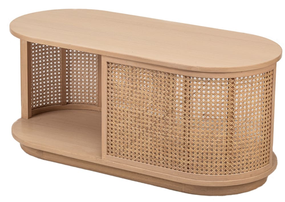 Wohnli Möbelsuche - Couchtisch aus Massivholz und Rattan