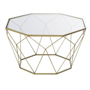 Wohnli Möbelsuche - Couchtisch aus messingfarbenem Metall und Glas 80 cm