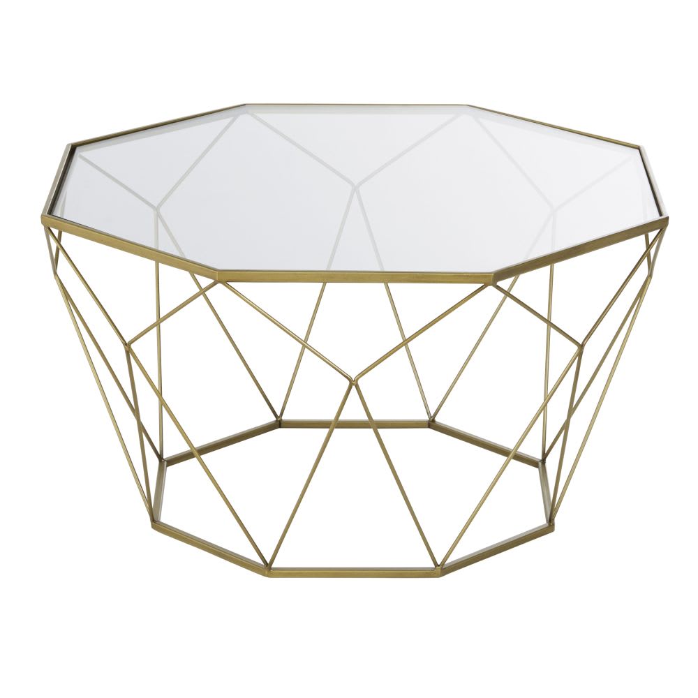 Wohnli Möbelsuche - Couchtisch aus messingfarbenem Metall und Glas 80 cm