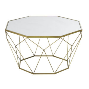 Wohnli Möbelsuche - Couchtisch aus weißem Marmor und Metall in goldfarbener Messingoptik 80 cm