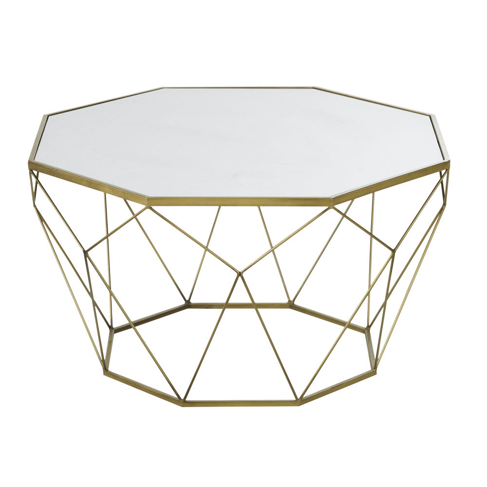 Wohnli Möbelsuche - Couchtisch aus weißem Marmor und Metall in goldfarbener Messingoptik 80 cm