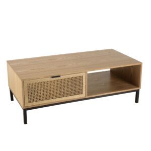 Wohnli Möbelsuche - Couchtisch mit 1 Fach und 2 Schubladen aus Rohrgeflecht und Metall