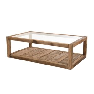 Wohnli Möbelsuche - Couchtisch mit 1 Glas- und 1 Holzplatte aus recyceltem Holz L140