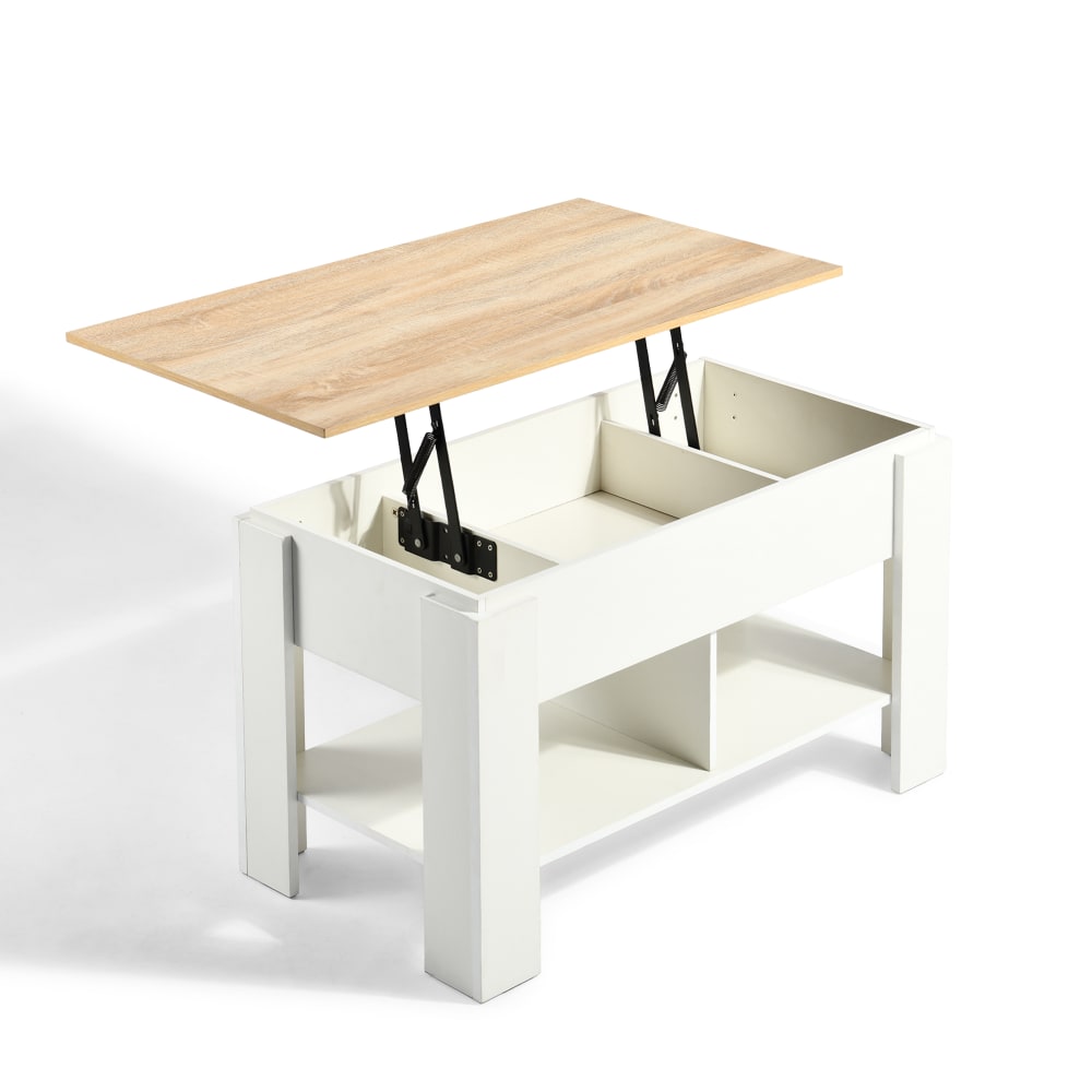 Wohnli Möbelsuche - Couchtisch mit hochklappbarer Platte in Holz- und Weißoptik