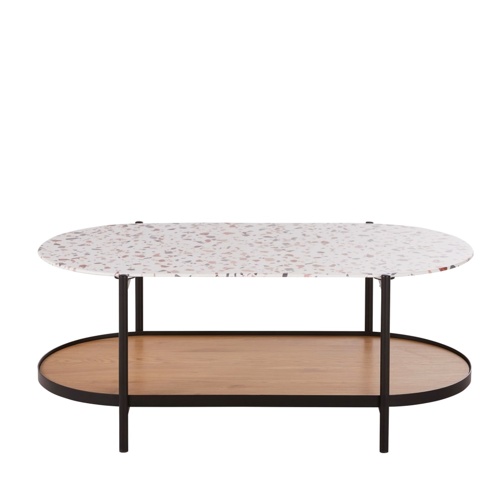 Wohnli Möbelsuche - Couchtisch mit zwei Ablagen in Terrazzo-Optik 110 cm