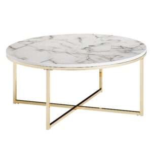 Wohnli Möbelsuche - Couchtisch rund mit Marmor-Optik aus MDF Weiß