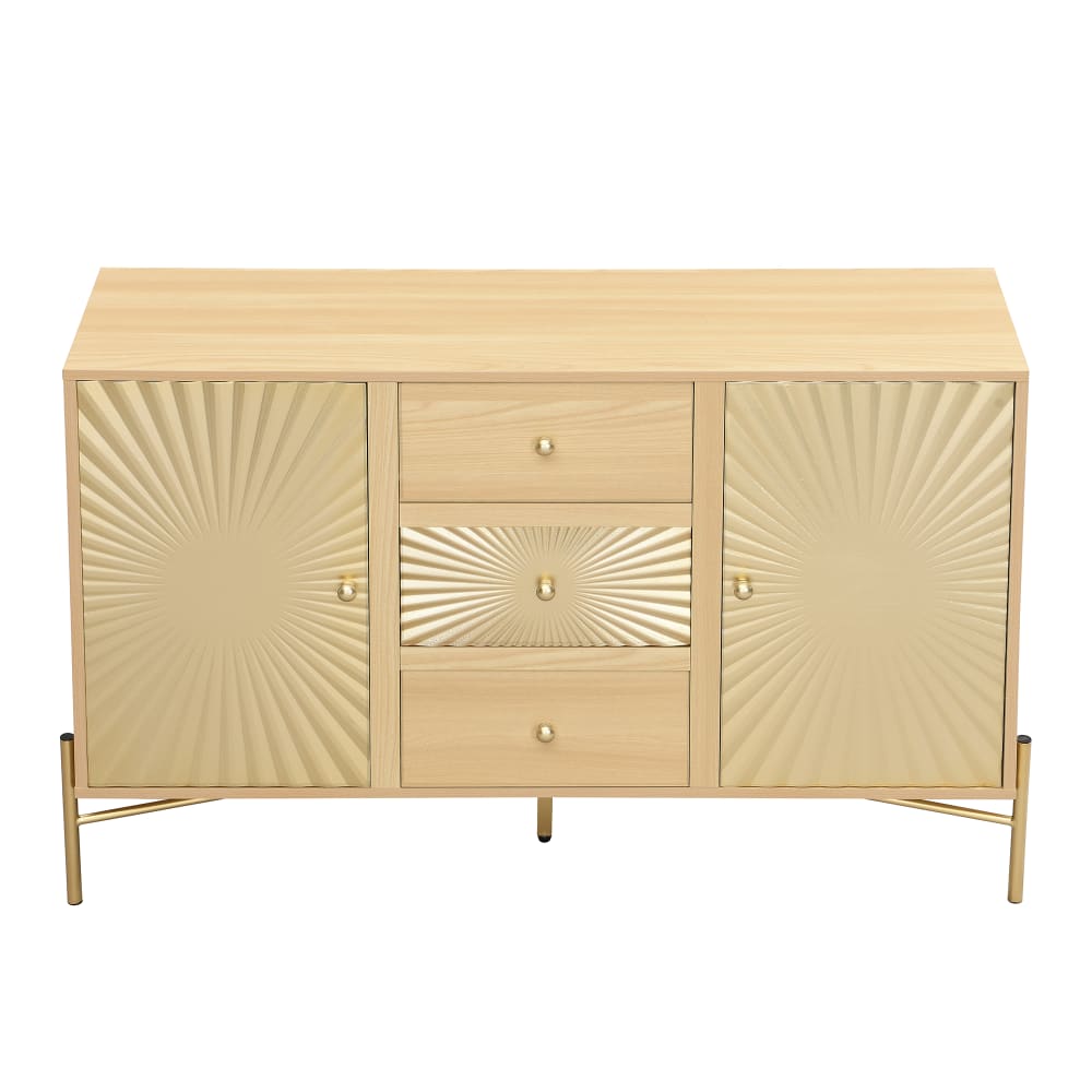 Wohnli Möbelsuche - Designerschrank aus Hellem Holz mit Geschnitzten Goldtüren