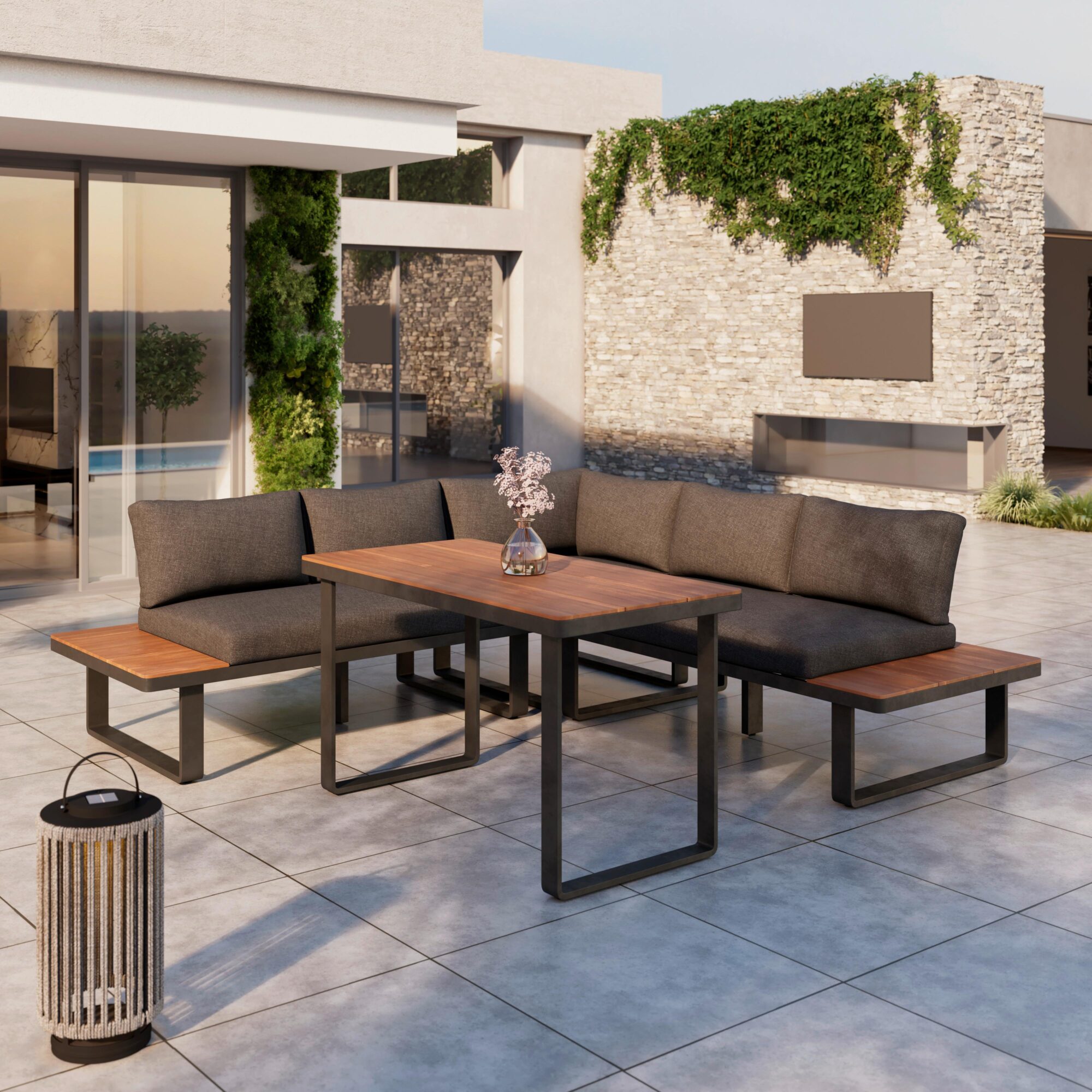 wohnli-moebel-suche-Dining-Loungeset-Gianna-Holz-OutdoorstoffMetall-Abdeckung Wohnli Möbelsuche - Dining-Loungeset Gianna Holz Outdoorstoff/Metall +Abdeckung