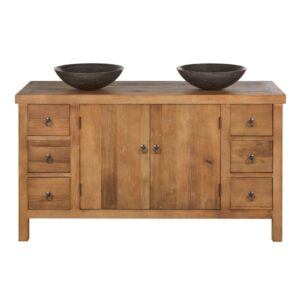 Wohnli Möbelsuche - Doppelwaschtisch aus gealtertem recyceltem Ulmenholz und Blaustein