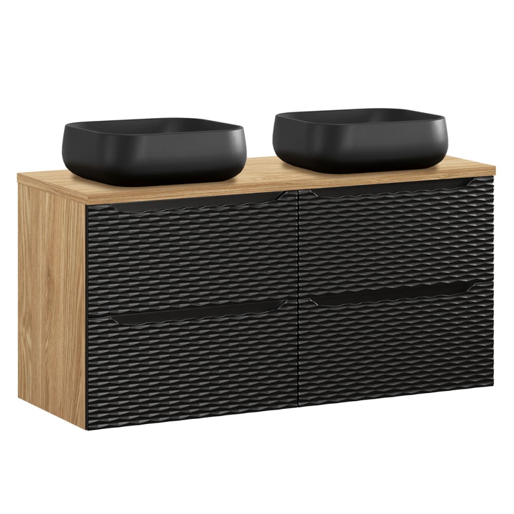 wohnli-moebel-suche-Doppelwaschtisch-mit-2-Schubladen-Schwarz-und-Holzoptik-120cm Wohnli Möbelsuche - Doppelwaschtisch mit 2 Schubladen