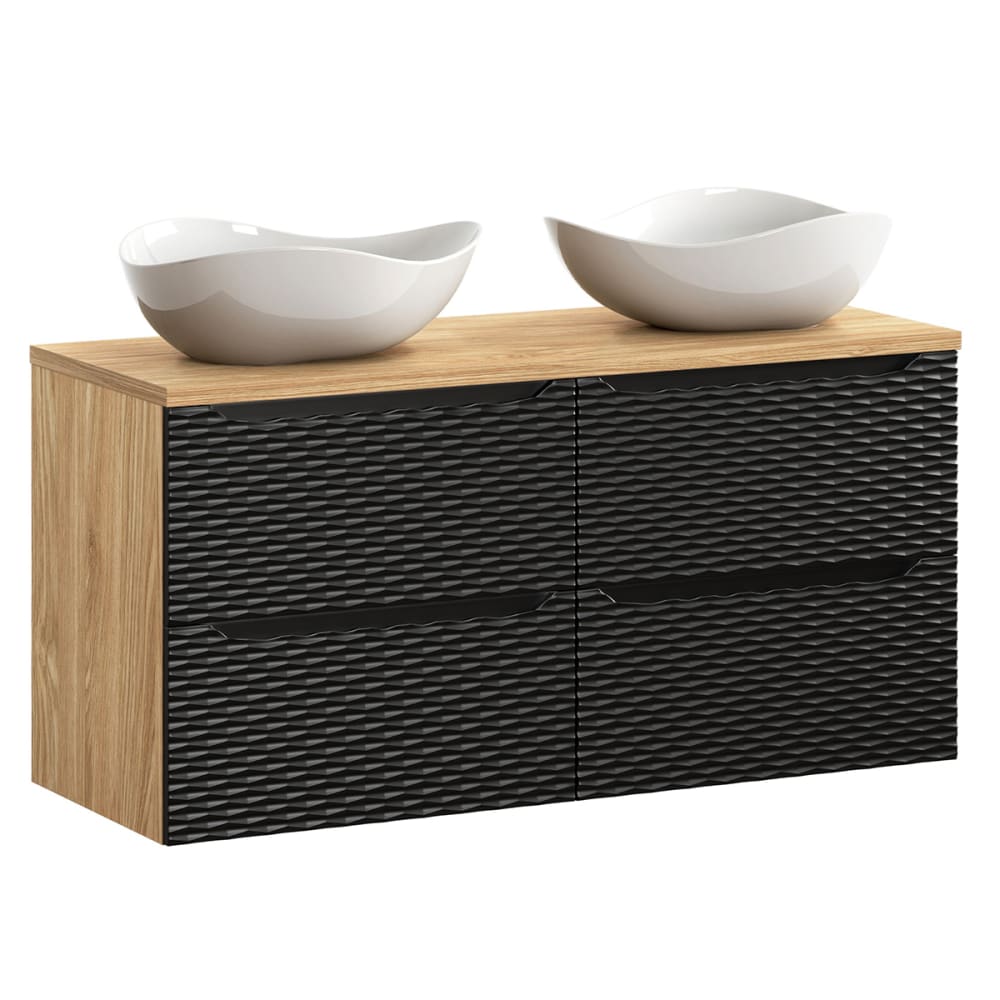 wohnli-moebel-suche-Doppelwaschtisch-mit-2-Schubladen-Schwarz-und-Holzoptik-120cm Wohnli Möbelsuche - Doppelwaschtisch mit 2 Schubladen