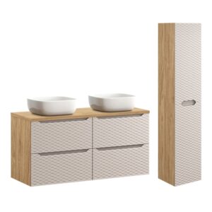 wohnli-moebel-suche-Doppelwaschtisch-und-Haengesaeule-120cm-Beige-und-Holzoptik Wohnli Möbelsuche - Doppelwaschtisch und Hängesäule 120cm Beige und Holzoptik